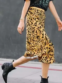 Ženy Leopard Tlač Midi Sukne, Elegantné Dámy Vysoký Pás Žlté Malé Fishtail Dlho Jupes 2020 Lete