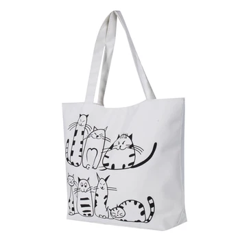 Ženy Plátno kreslených Mačka Vytlačené taška cez Rameno Ženy Veľkú Kapacitu Dámska Plážová Taška Ženy Plátno Tote Nákupné Tašky Skladovanie Taška