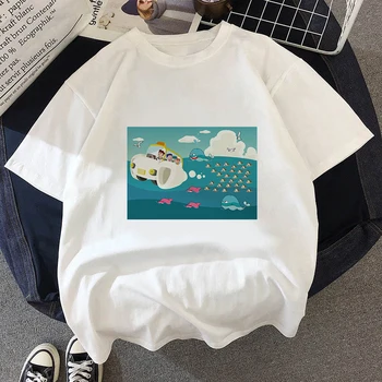 Ženy T-shirts Podmorský Svet, Zábavné Vytlačené Biele tričko Fashion Top Krátky Rukáv Femme 90. rokov Dievčatá Harajuku Graphic Tee