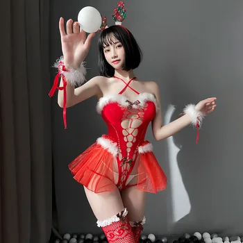 Ženy Vianoce, Vianoce Pani Santa Claus Cosplay Kostým exotické oblečenie Červenú Kombinézu Teddies Sexy Lingeries role-playing kostým 18